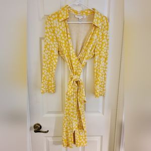 DVF Vintage Yellow White Wrap Dress